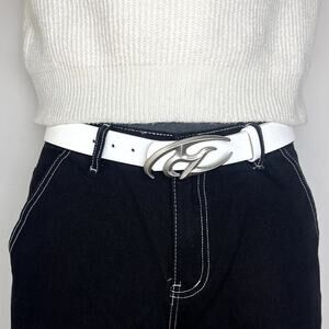 y2k 2000s chrome star futuristic cross emblem white grunge silver emo belt